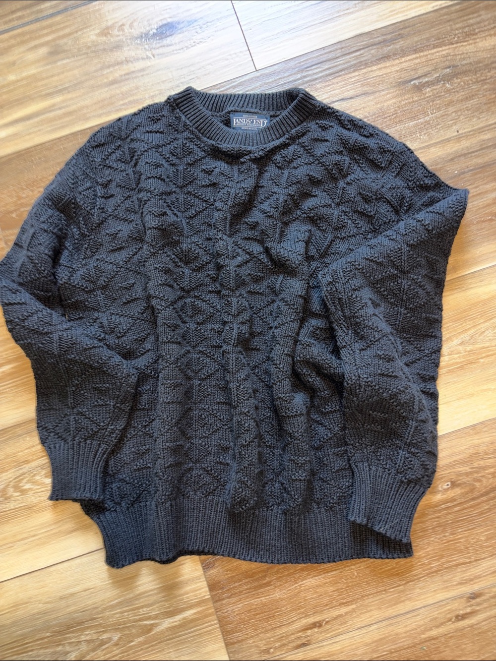 VTG Lands' End Black Textured Crewneck Sweater
